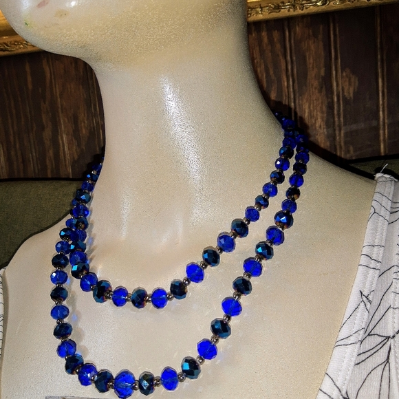 ROYAL BLUE CRYSTAL BEADS NECKLACE SET - Picture 1 of 6